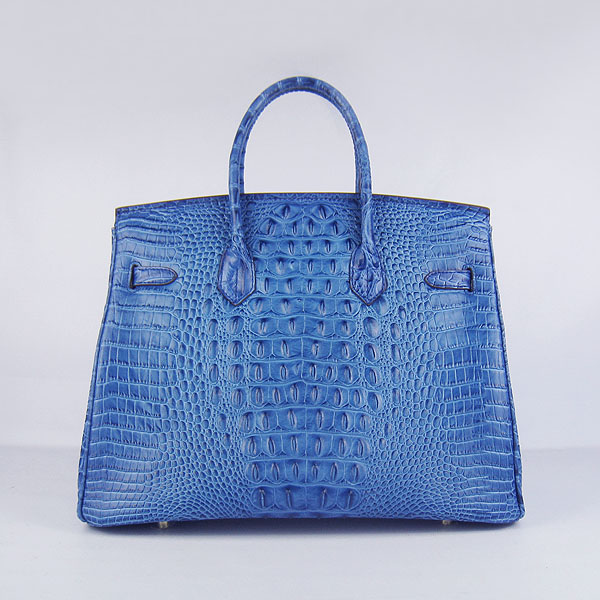 High Quality Fake Hermes Birkin 35CM Crocodile Head Veins Leather Bag Dark Blue 6089 - Click Image to Close